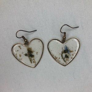 Cottagecore Flower Resin Heart Shaped Earrings, 24k Gold Flakes inside